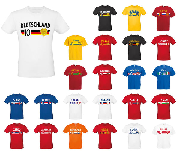 WM EM Fan Shirt Deutschland Europameisterschaft 100% Baumwolle T-Shirt Rundhals Fanartikel Alle Größen Herren Damen Fan-Shirt