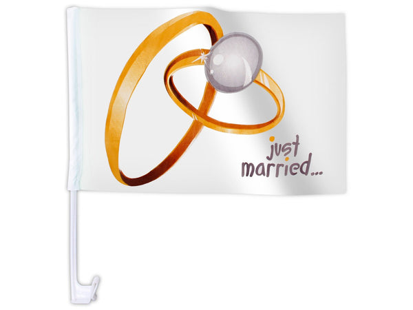 10 Stk. Alsino Autoflagge AFL-10A Autofahne für die Hochzeit "Just Married Ringe" Auto Flagge Fahne