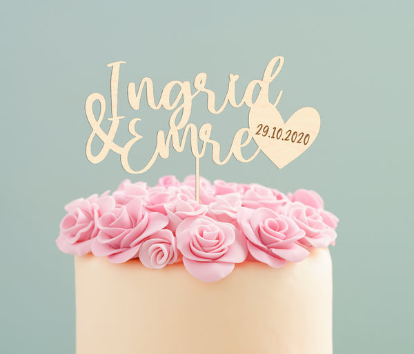 Cake Topper Liebe personalisierbar für Paare Hochzeit Hochzeitsgeschenk personalisiert Torten Kuchen Deko - aus Holz oder Acryl, superfeine Gravur