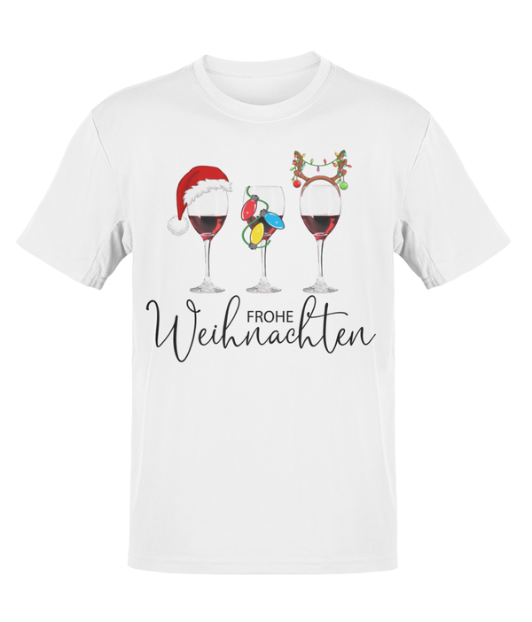 Alsino Frohe Weihnachten T-Shirt Damen Herren Weinglas-Motiv Xmas Shirt Merry Christmas - 100 % Baumwolle