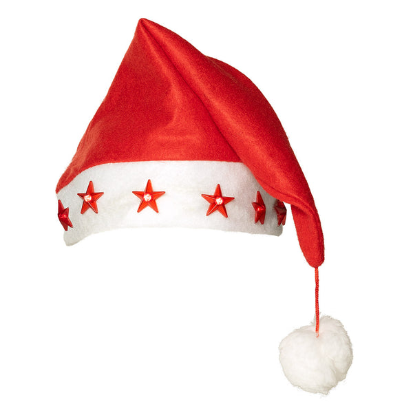 LED Weihnachtsmütze Sterne Nikolausmütze blinkend - Rot/Weiß Heiligabend für Erwachsene