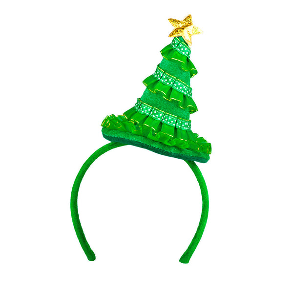 Tannenbaum Haarreif Weihnachtsbaum mit goldenem Stern - aus Filz, Stoff und Tüll geeignet für Erwachsene