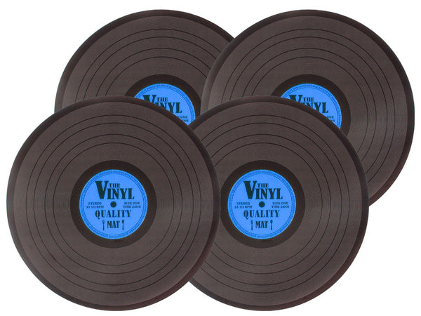 4-er Platzset Retro Schallplatte in blau