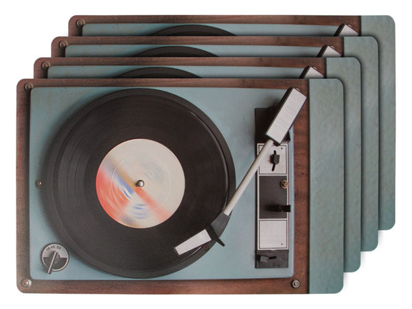 Platzsets abwaschbar Retro Plattenspieler 4er Set
