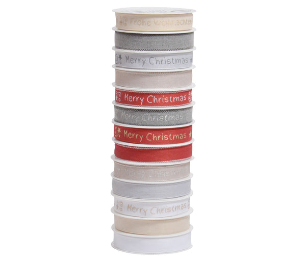 Schleifenband Handmade Rot, Cremefarben - Länge 8,5 cm, Breite 8,5 cm Geschenkband Weihnachten