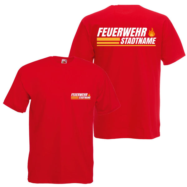 Alsino Feuerwehr TShirt Shirt T-Shirt Personalisiert mit Wunschort Wunschstadt Stadt - Druck Brust & Rücken - 100 % Baumwolle