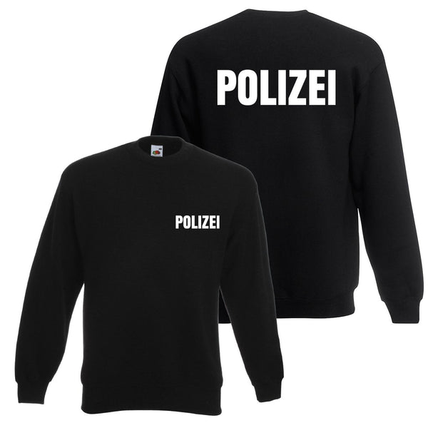 Alsino Polizei Pullover Sweatshirt Pulli Sweater Schwarz Sweat-Shirt Karneval Fasching Outfit - Brust & Rücken Druck