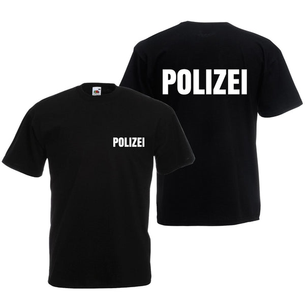 Alsino Polizei T-Shirt schwarz - Polizei-Shirt Sicherheit Shirt - 100 % Baumwolle Rundhals - Druck Brust & Rücken