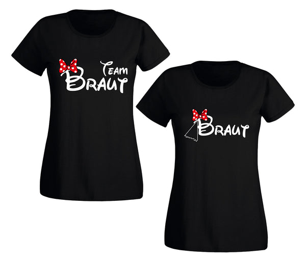 Alsino JGA Braut T-Shirt Schwarz Shirt – "Braut" & "Team Braut" – Kurzärmelig, Lässiger Look, Perfekt für Junggesellinnenabschiede & Gruppen