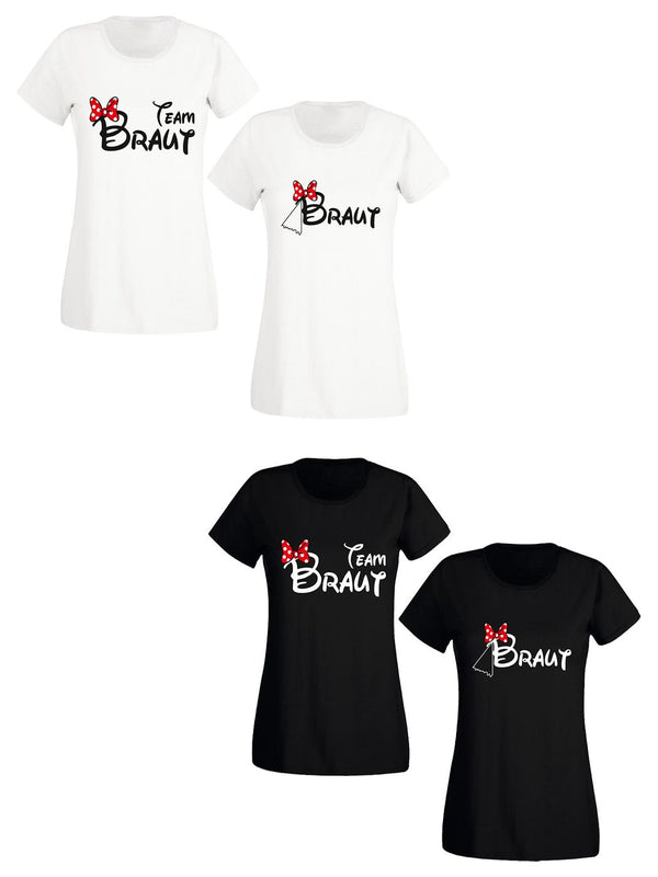 Alsino JGA Braut T-Shirt Schwarz Weiß Shirt – "Braut" & "Team Braut" – Kurzärmelig, Lässiger Look, Perfekt für Junggesellinnenabschiede & Gruppen