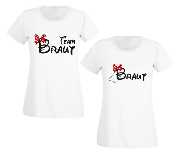 Alsino JGA Party T-Shirt weiß – "Braut" & "Team Braut" – Junggesellenabschied Frauen Damen TShirt Braut-Crew Bachelorette