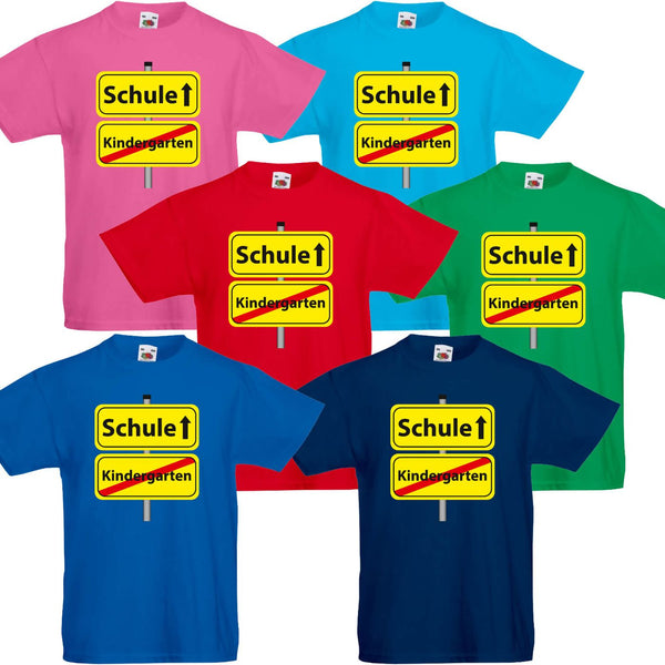 Einschulung Kinder T-Shirt – Ortsausgang/Schild, 100 % Baumwolle Kindergarten Schule