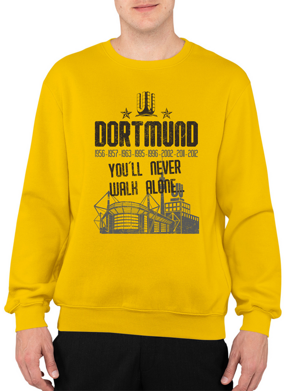 Dortmund Statement You Never Walk Alone Sweatshirt Pullover Pulli Gelb Schwarz Premium Fanartikel Rundhals Baumwolle