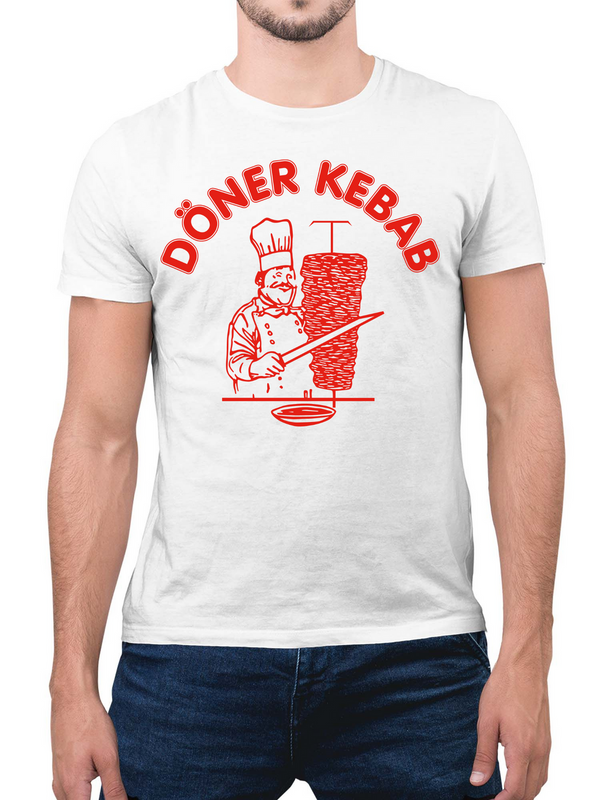 Alsino Döner Kebab Shirt T-Shirt Döner-Shirt - weiß, 100 % Baumwolle - Rundhals