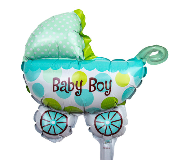 Baby Boy Ballon Deko Luftballon Babyparty Geburt Folienballon Heliumballon - mit Stick Durchmesser 25 cm, wiederbefüllbar