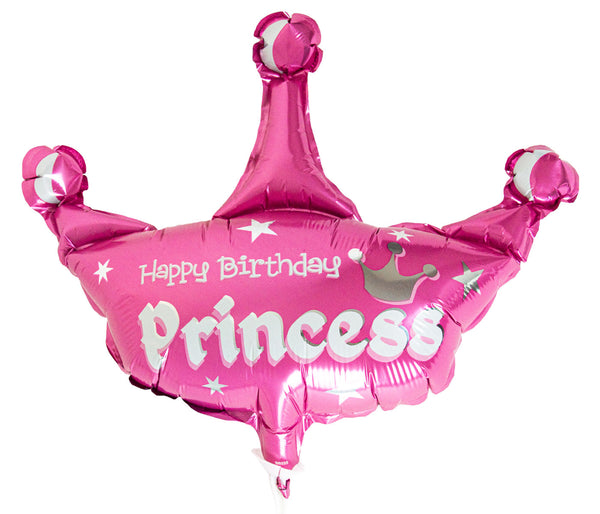 Happy Birthday Princess Krone Ballon Geburtstag Deko Luftballon Folienballon Heliumballon - mit Stick Durchmesser 25 cm, wiederbefüllbar
