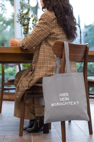 Alsino Jutebeutel Stoffbeutel Wunschtext selber gestalten Baumwolltasche Tragetasche Einkaufstasche personalisiert mit Henkeln - nachhaltig, Farbe wählen:hellgrau|B0DF814V8M