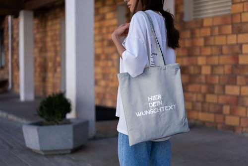 Alsino Jutebeutel Stoffbeutel Wunschtext selber gestalten Baumwolltasche Tragetasche Einkaufstasche personalisiert mit Henkeln - nachhaltig, Farbe wählen:hellgrau|B0DF814V8M