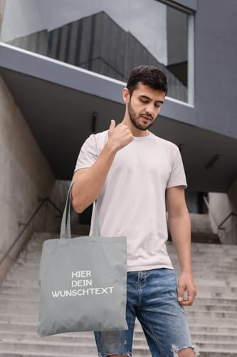 Alsino Jutebeutel Stoffbeutel Wunschtext selber gestalten Baumwolltasche Tragetasche Einkaufstasche personalisiert mit Henkeln - nachhaltig, Farbe wählen:hellgrau|B0DF814V8M