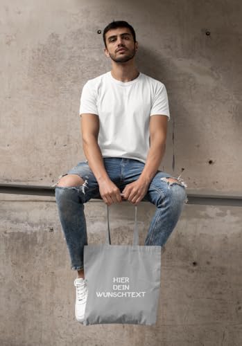 Alsino Jutebeutel Stoffbeutel Wunschtext selber gestalten Baumwolltasche Tragetasche Einkaufstasche personalisiert mit Henkeln - nachhaltig, Farbe wählen:hellgrau|B0DF814V8M