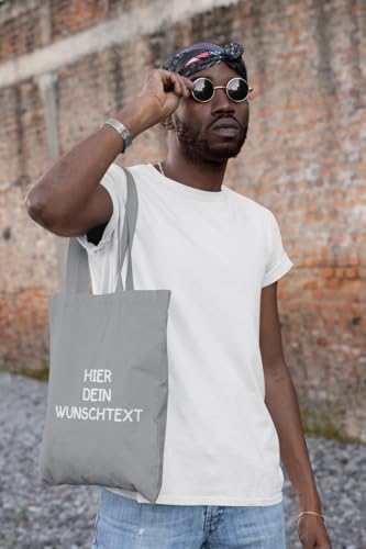 Alsino Jutebeutel Stoffbeutel Wunschtext selber gestalten Baumwolltasche Tragetasche Einkaufstasche personalisiert mit Henkeln - nachhaltig, Farbe wählen:hellgrau|B0DF814V8M