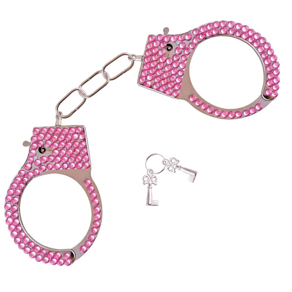 Handschellen Strass Rosa - mit Schlüsseln - Handcuffs Kostüm Handfesseln Hand-Schellen Erwachsene Handschelle Karneval Fasching Verkleidung Mottoparty