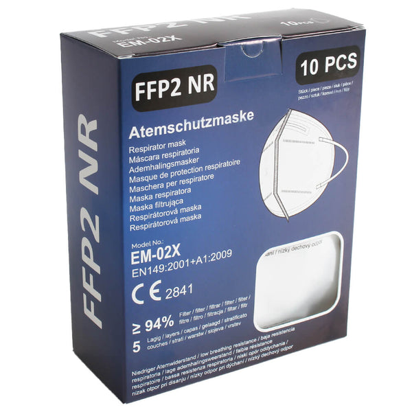 Atemschutzmaske FFP2, geprüft und zertifiziert, 10 Stück in hygienischer Einzelverpackung, weiß.