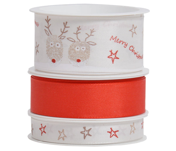 Schleifenband mit Rentier und Sternen Weihnachten - ca, 40 mm x 2 m zum Geschenkeverpacken