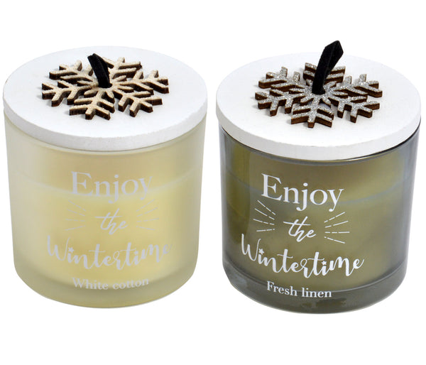 Kerze Weihnachtsdeko Adventskerze Duftkerze - weiß & braun Aroma Winterzeit 8 cm hoch / 8 cm lang geeignet für die Winterzeit