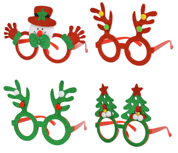 Weihnachtsbrille Nikolaus Brille Party-Brille ohne Gläser aus Kunststoff mit Filzmotiv - Bequem zu tragen für Kinder und Erwachsene - Witzige Weihnachtsmotive