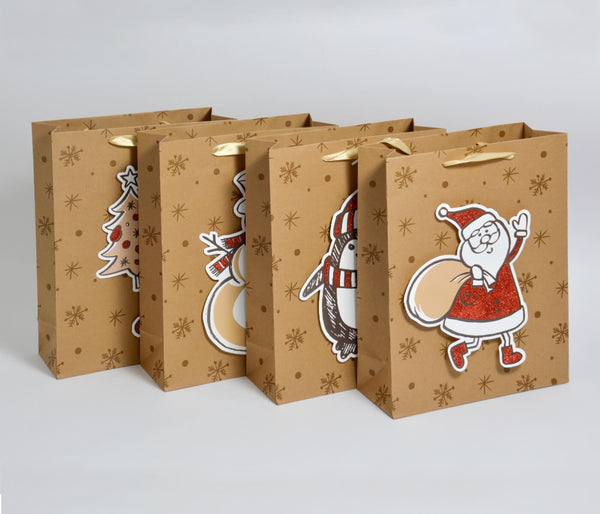 Geschenktüten aus Kraftpapier, Braun - Weihnachtstüten 26 x 10 x 32 cm - mit Griff Geschenktaschen, Geschenkbox