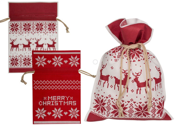Weihnachtsbeutel Geschenkbeutel mit tollen Weihnachtsmotiven Weihnachten Geschenk Geschenkidee - Rot, Weiß geeignet für Weihnachtsgeschenke 30 x 20 cm