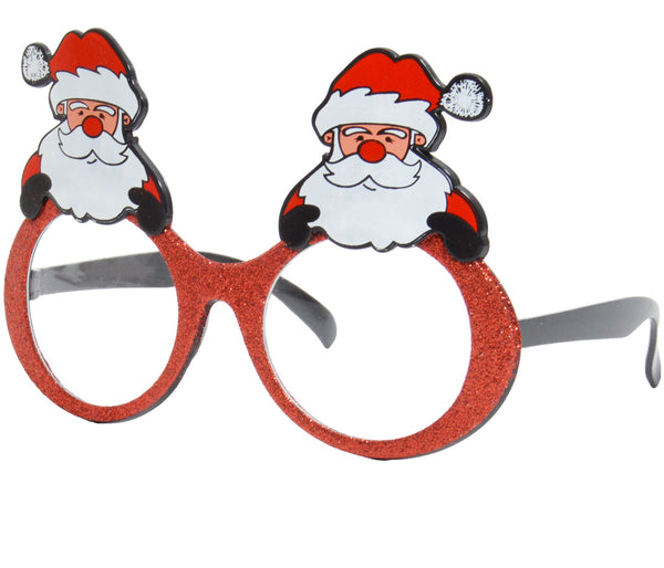 Weihnachtsbrille mit Glitzer-Weihnachtsmann - rot mit Gläsern ohne Stärke Weihnachtsfeier für Erwachsene