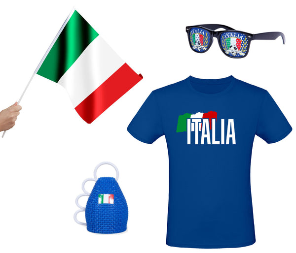 Fanpaket Italien T-Shirt Brille Flagge Caxirola Hawaiikette