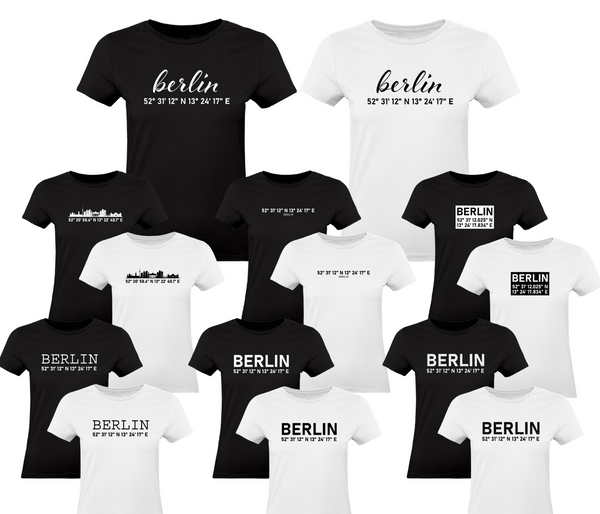 Alsino Damen T-Shirt Berlin mit GPS-Koordinaten Hauptstadt Souvenir Berliner Outfit aus 100% Baumwolle