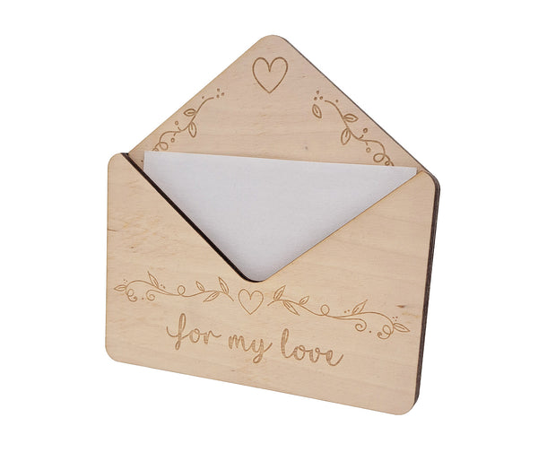 Alsino Briefumschlag aus Holz 12cm x 12cm x 1cm - Geld Geschenk Verpackung Holzumschlag Geschenkidee Herzensnachricht Umschlag
