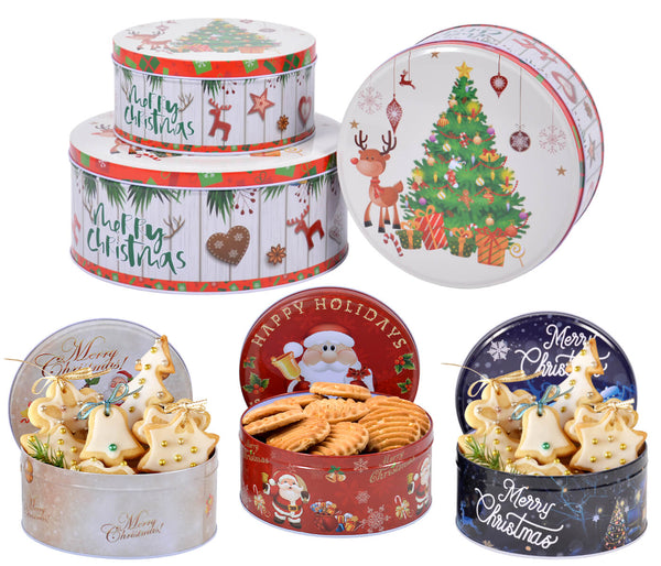 Keksdosen Weihnachten 3er Set Gold Metall Plätzchendosen Gebäckdosen Geschenkboxen Vorratsdosen für Kekse Plätzchen Süßigkeiten