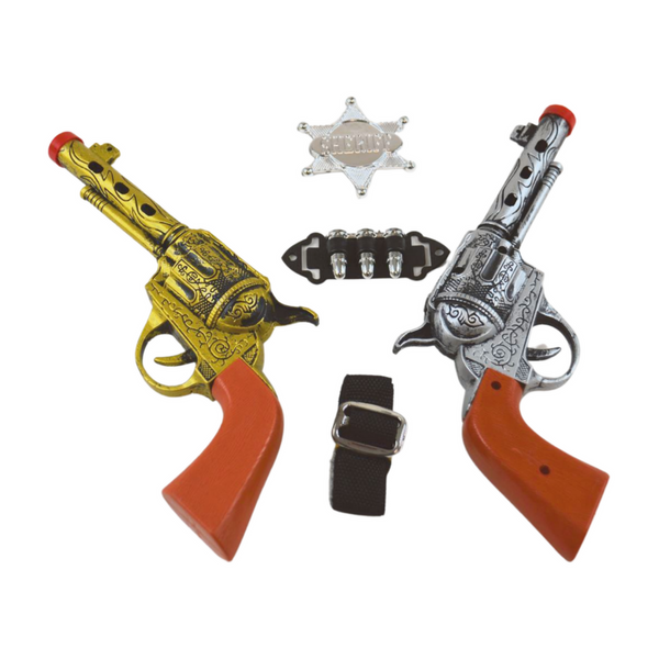 Revolver mit Holster und Gürtel Sherrifstern Fasching Karneval Party Pistolengürtel