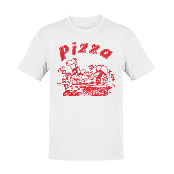 Alsino Pizza Shirt T-Shirt Pizzabäcker Logo Schachtel Pizza-Shirt - weiß, 100 % Baumwolle - Rundhals