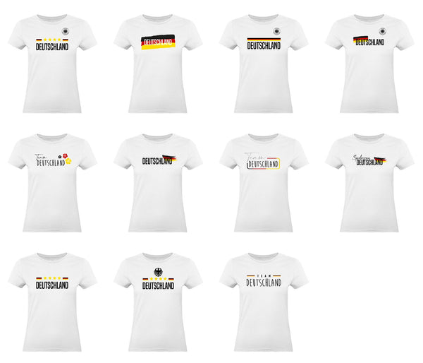 EM Fan Shirt Deutschland Europameisterschaft 100% Baumwolle T-Shirt Rundhals Fanartikel Alle Größen Damen Fan-Shirt