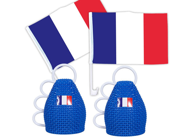 4 tlg. Frankreich Fanset 2x Caxirola 2x Autofahne
