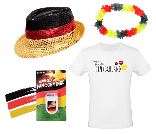 Fanpaket Deutschland Deutschland Europameisterschaft Fanartikel Trilby Hut Schminke T-Shirt Hawaiikette