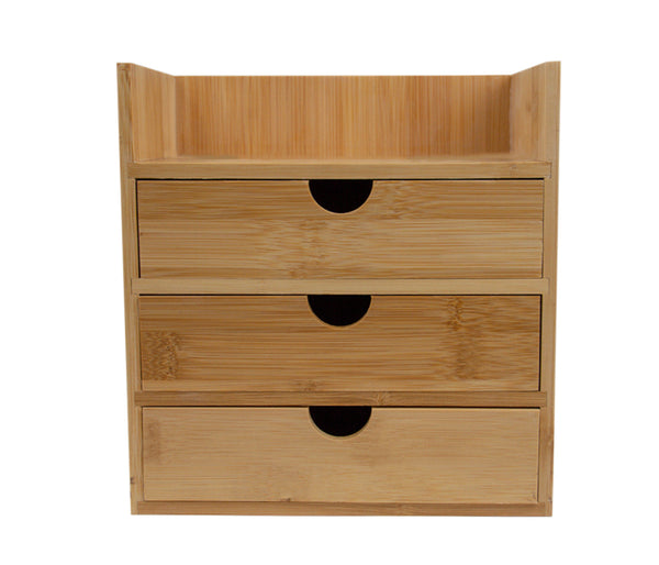 Mini Schrank aus Bambus 21 cm x 13 cm x 20 cm herausnehmbar Standregal Holz Kommode Büroschrank Schreibtisch Organizer Vintage-Look 3 Schubladen