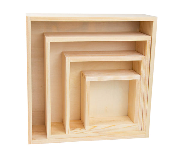 Holz Aufbewahrung kleine Holzkisten Organizer 4er Set Boxen Quadratisch - Unbehandelt, stabil & aus deutscher Holzmanufaktur