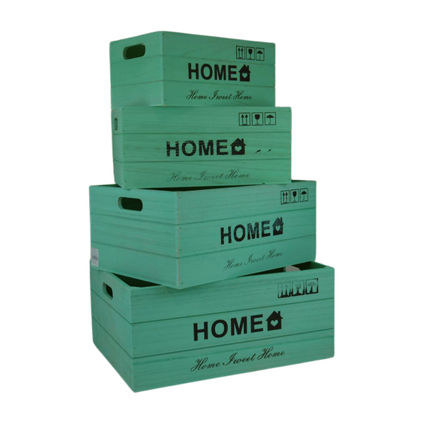 Grüne Holzbox mit Inschrift "Home" und "Home Sweet Home" - Perfekte Sortier- und Ordnungsbox für dein Zuhause - Ideal für Kleidung, Schuhe, Spielzeug, Bücher und mehr