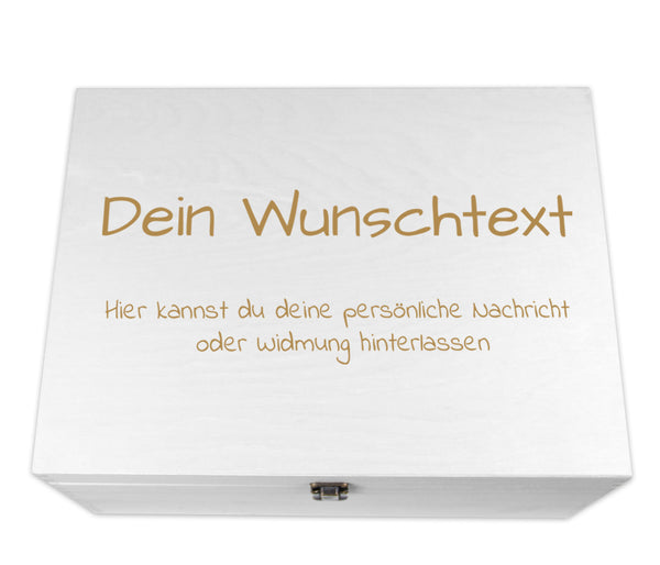 Holzkiste weiß personalisierbar mit Gravur Geschenkbox Wunschtext