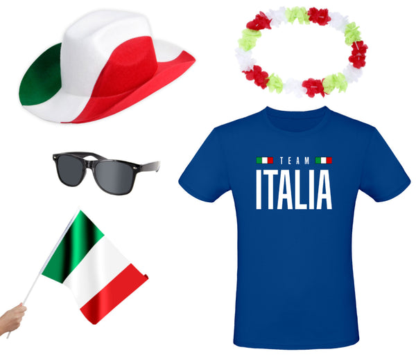 Fanpaket Italien T-Shirt Brille Flagge Hut Hawaiikette