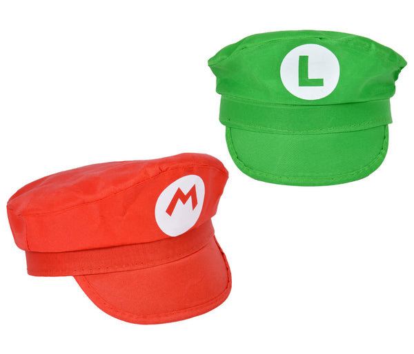 Mario und Luigi Mützen Hut Set Mütze Kappe Käppi Cap Kostüm Einzeln Kinder Damen Herren Fasching Videospiel Karneval Kostüm-Set