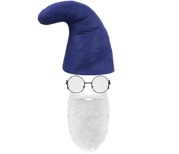 Zwerg Kostüme Fasching Zwergenmütze für Erwachsene in Blau mit weißem Weihnachtsmann Bart und Brille KH-302