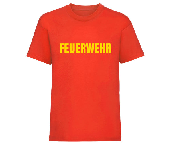 Feuerwehr T-Shirt Kinder Feuerwehrmann Shirt Premium Qualität Rundhals 100% Baumwolle, Farbe: Rot, hochwertiger Druck